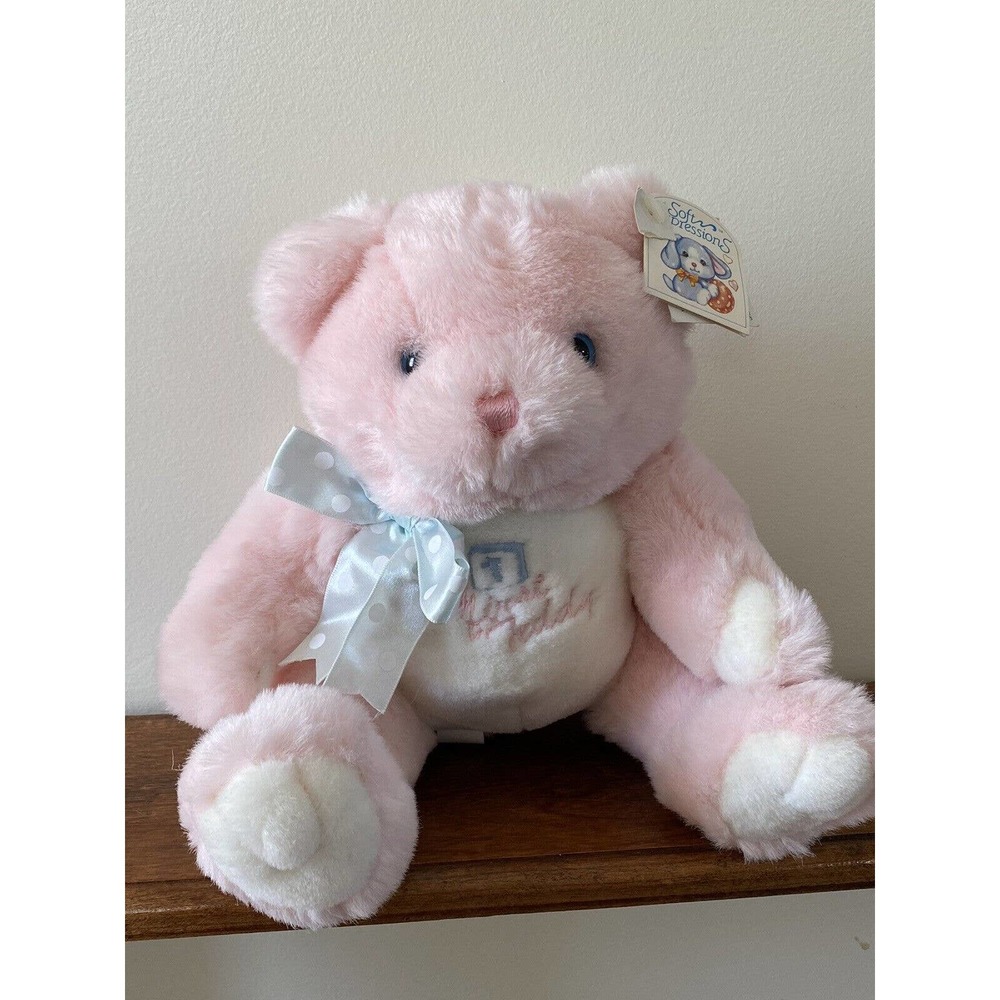 Rare Vintage Dan Dee Soft Expressions Pink Teddy Bear Rattle Plush Baby Dandee
